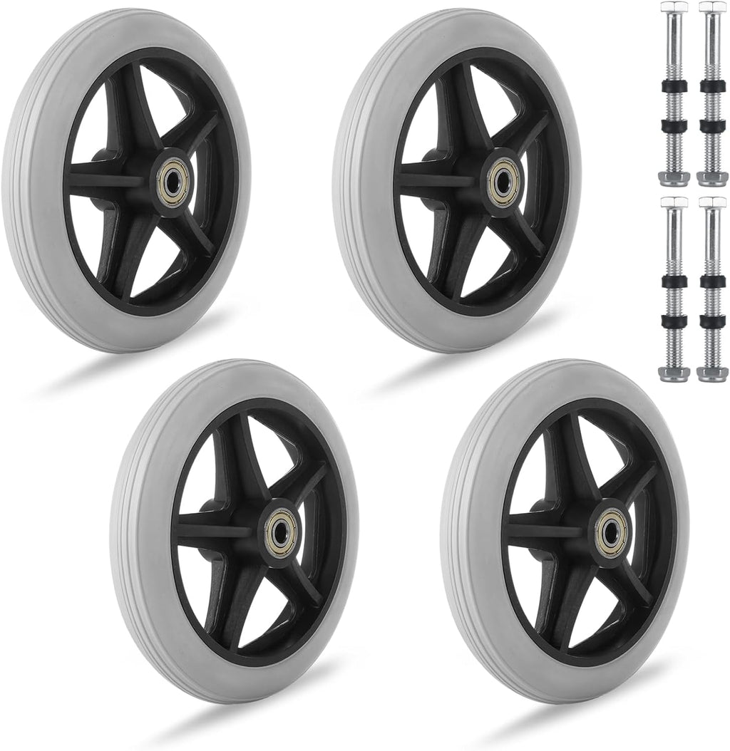 4 Pack 6 Inch Walker Wheels Replacement, Drive Walker Wheels, Wheelchair Front Wheels with Axles, Rubber Rollator Wheel Safe and Quiet Wheelchair Accessories, Gray