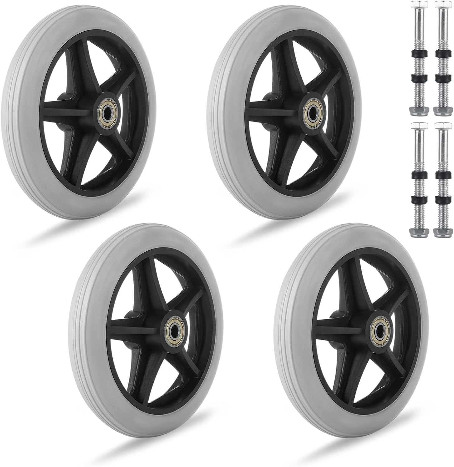 4 Pack 6 Inch Walker Wheels Replacement, Drive Walker Wheels, Wheelchair Front Wheels with Axles, Rubber Rollator Wheel Safe and Quiet Wheelchair Accessories, Gray