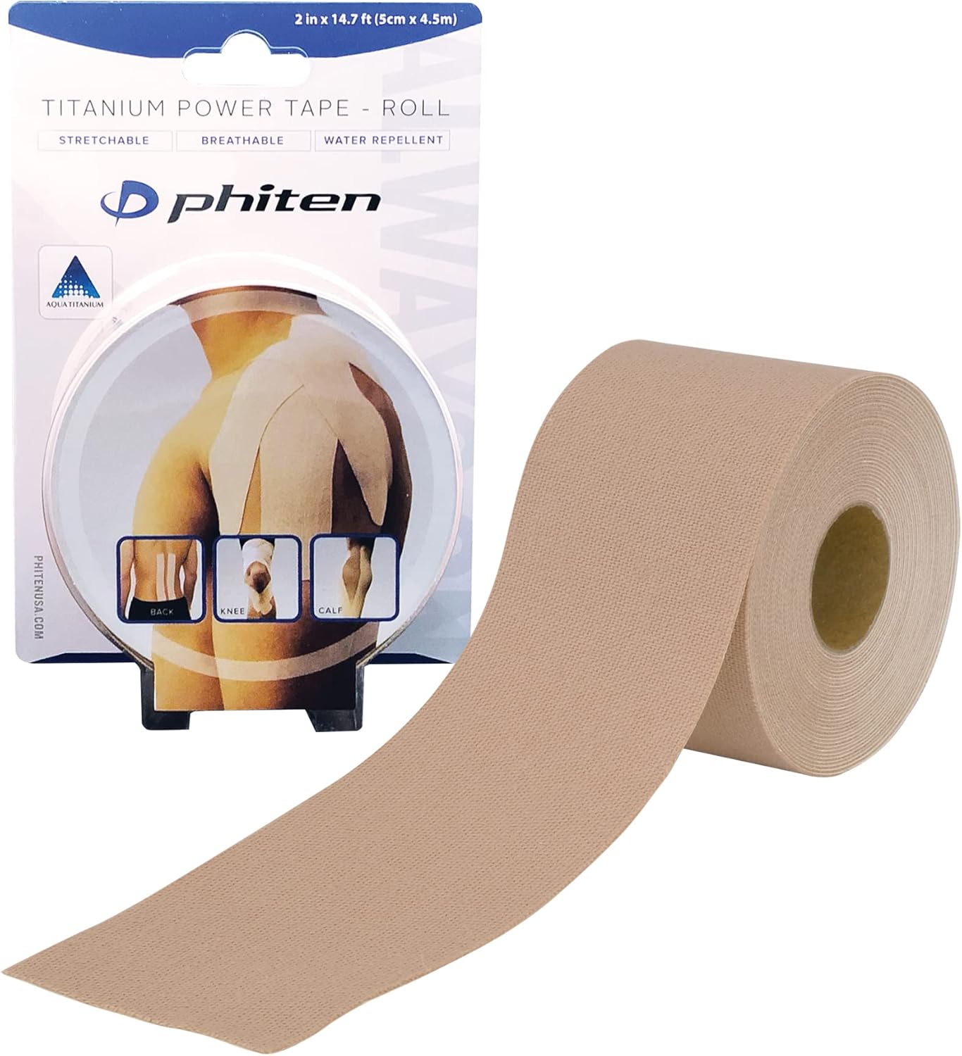 Phiten X30 Titanium Power Tape Roll - Water-Resistant Kinesiology Tape for Muscle, Knee, Shoulder and Joint Support - Professional Sports Therapeutic Athletic Kinesio Tape - Beige, 2” x 14.7’