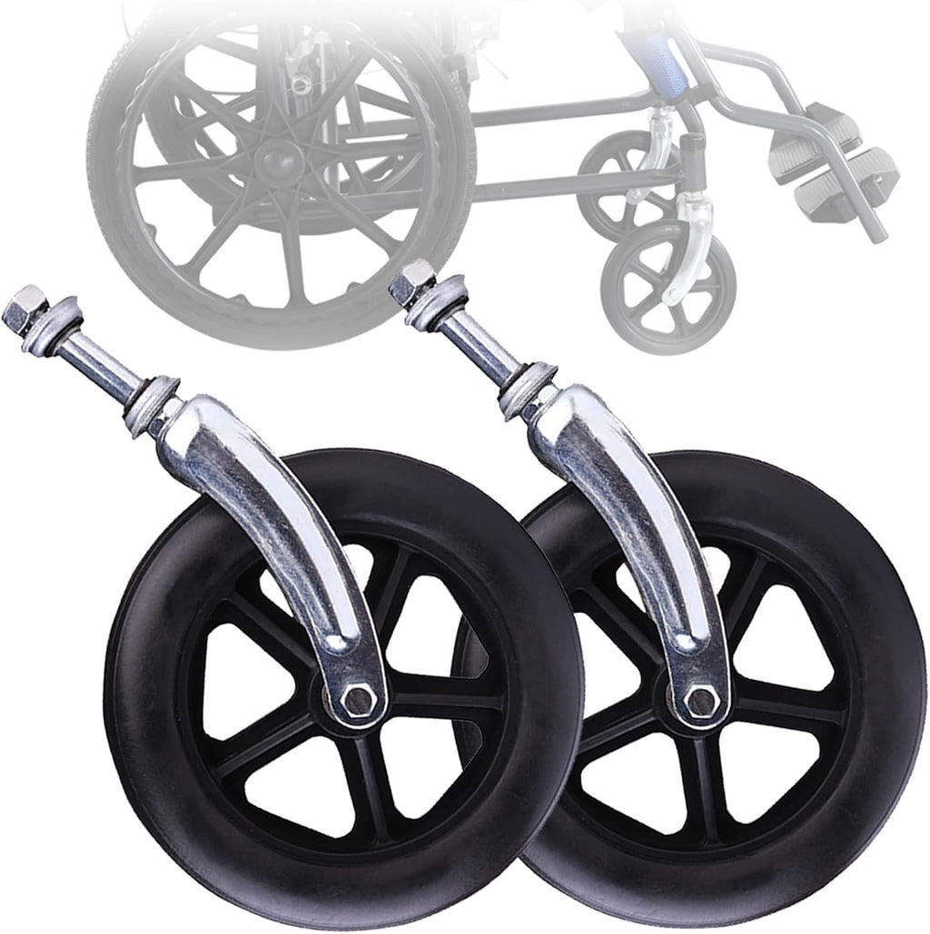 LIGUOYI Wheelchair Caster Wheel with Front Forks, 2 Pcs Hard Rubber Tire 6" 7" 8" Caster Assembly, Solid Wheelchair Accessories, 1/2" Mounting Axle, Anti-wear & Non-Slip, Replacement Casters