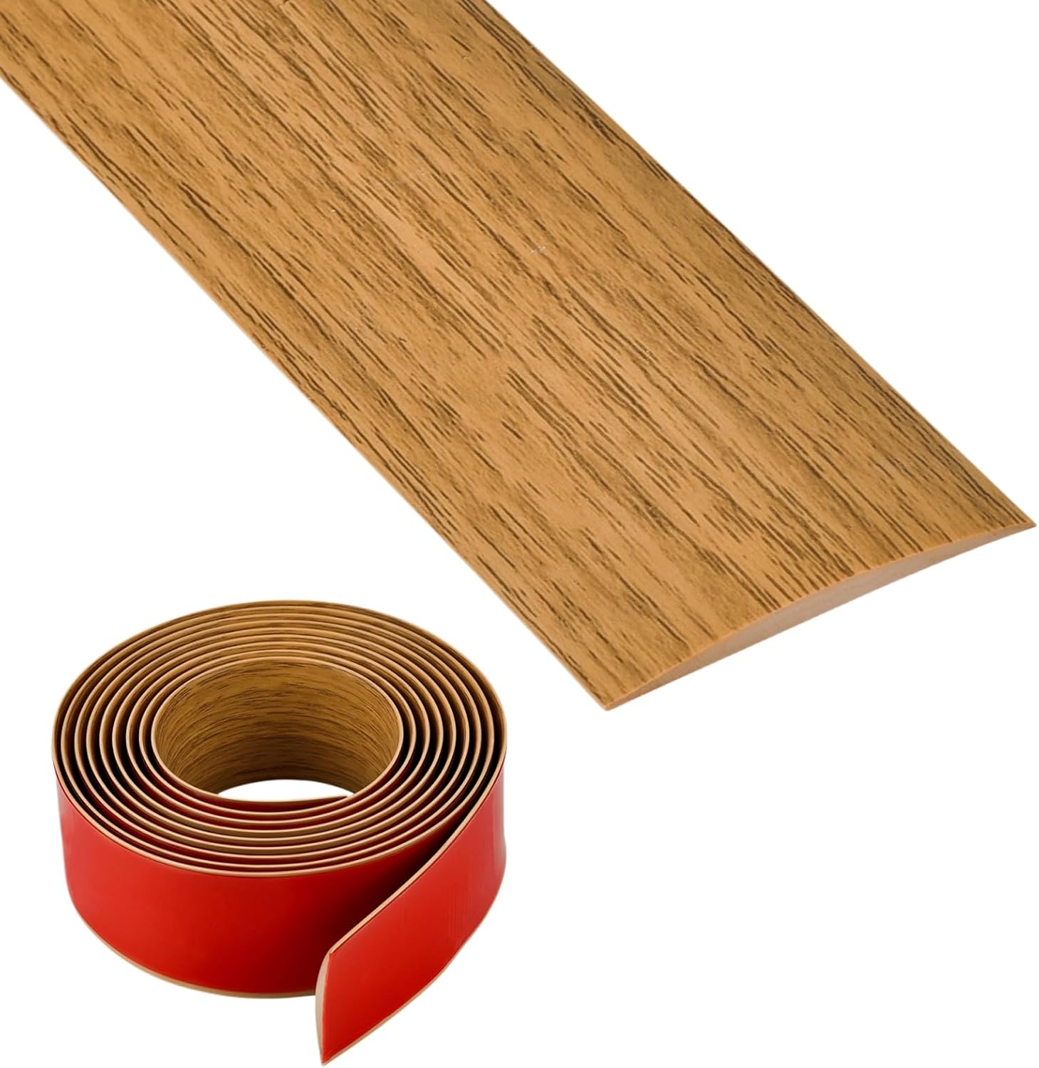 Vinyl Floor Transition Strip, Self Adhesive Floor Cover Strips PVC Laminate Threshold Strip Bar Flat Divider Strip for Floor Gaps, Doorways Threshold, Carpet, 2" Wide (Light Brown Wood Grain, 10Ft)
