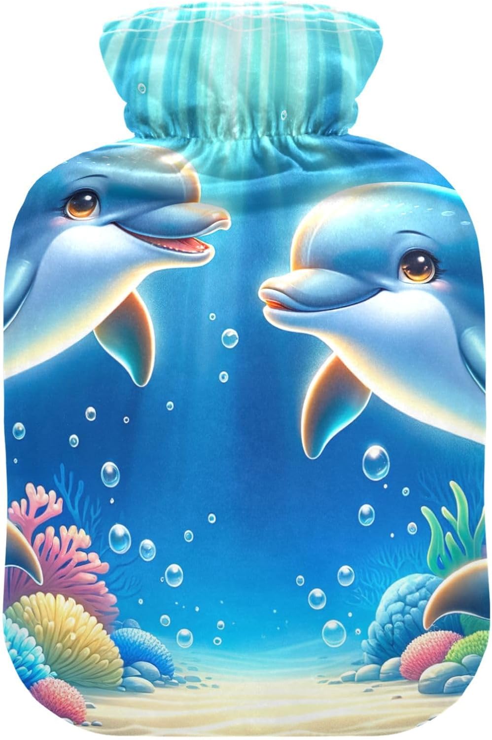 Dolphins Smiling Hot Water Bottle Hot or Cold Water Bottle with Soft Cover Hot Water Bag for Neck, Shoulder and Menstrual Cramps, 1 Liters