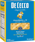 De Cecco Orecchiette No. 91 Pasta, 16 Oz, Authentic, Slow Dried, Made with Durum Wheat, Versatile Pasta for Sauces & Recipes, Made in Italy