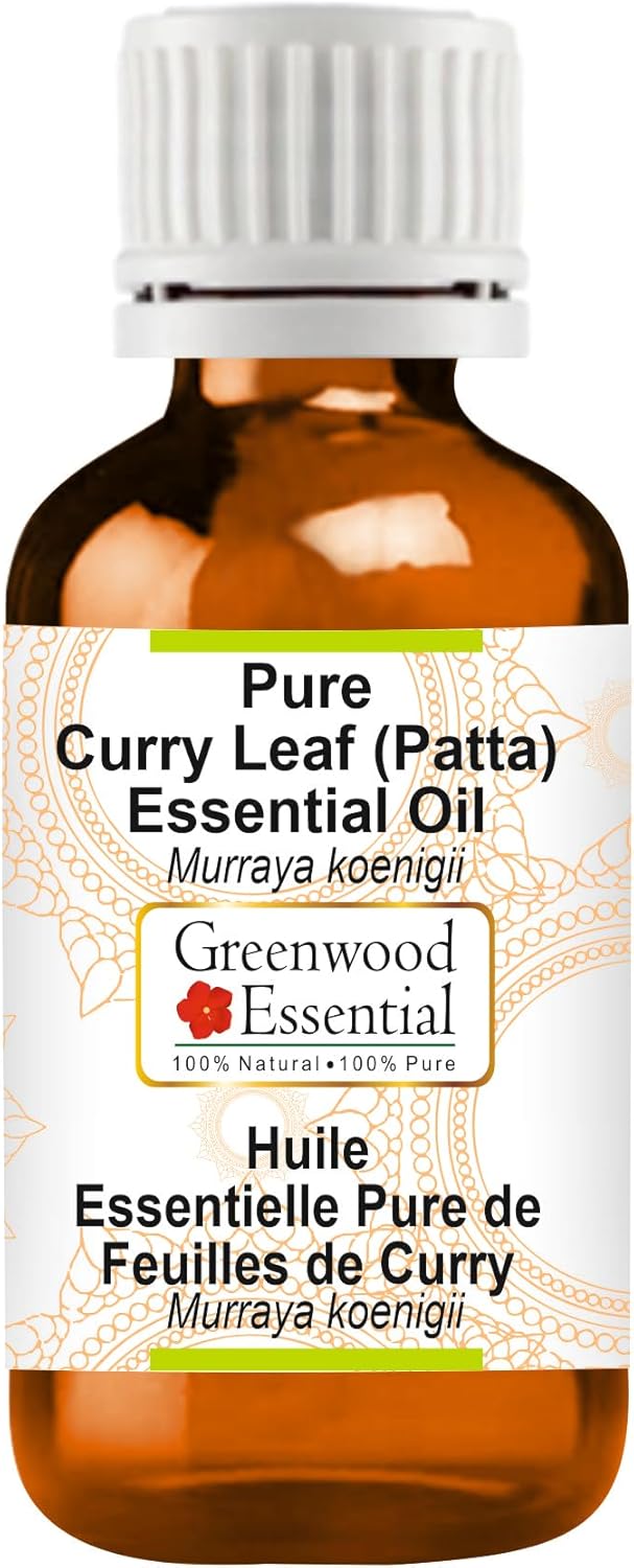 Greenwood Essential Curry Leaf (Patta) Essential Oil (Murraya koenigii) Pure | Non-Sticky | Non-Greasy | Lightweight | Men & Women | All Skin Types | Steam Distilled 15ml (0.50 oz)
