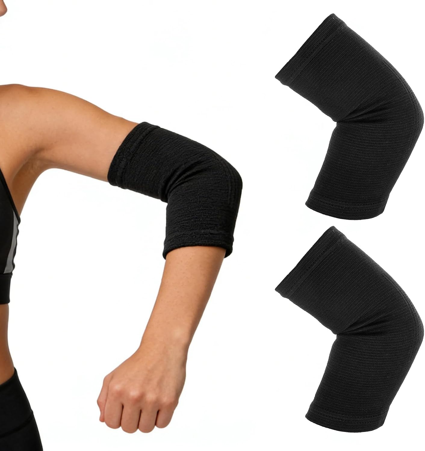 Elbow Compression Sleeve, Black Elbow Brace for Women Men Nylon Arm Support Sleeves for Tennis Golfers Sports Protection