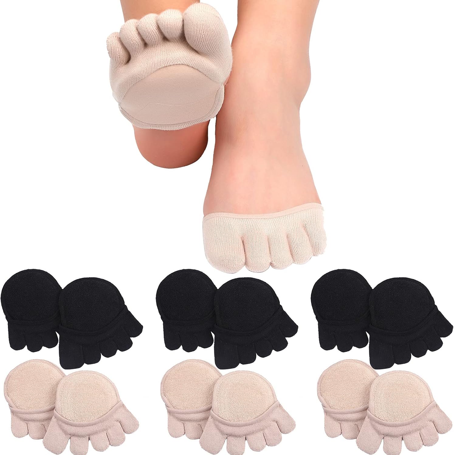 SATINIOR 6 Pairs Toe Topper Socks Women No Show Liner Finger Half Non Slip Invisible Separated Socks Suitable for Thin Feet