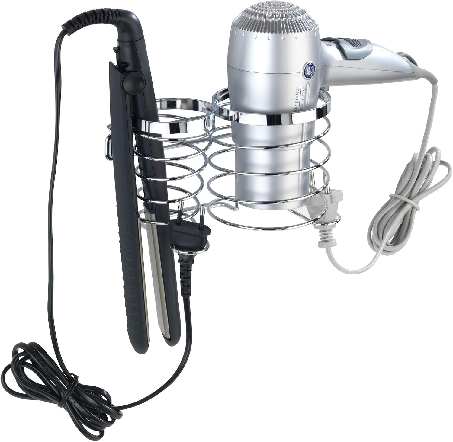 WENKO 22221100 Hair Dryer and Hair Straightener Holder Premium, Stainless Steel, 7.9 x 4.7 x 4.7 inch