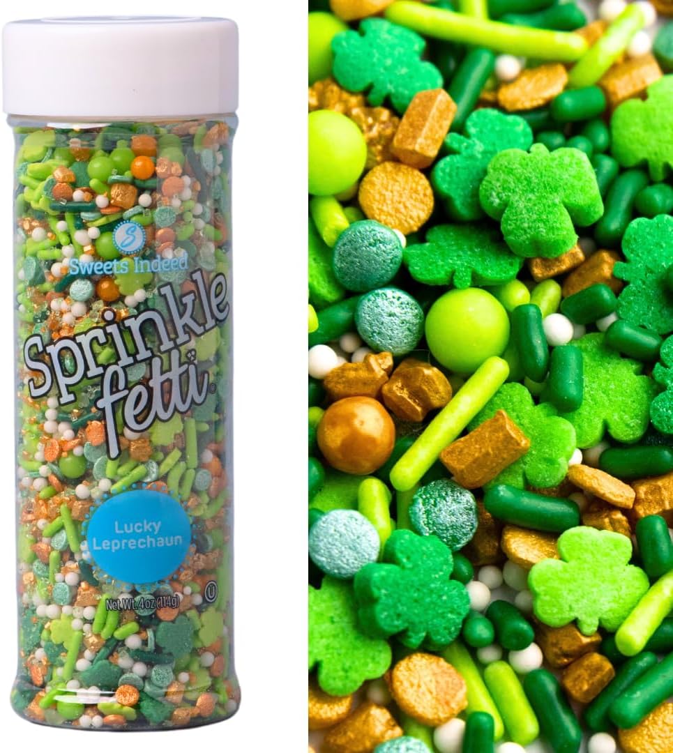 Sweets Indeed St Patricks Day Sprinkles – Green and Gold Shamrock Clover Sprinkles for Baking, Cake Decorating, Cupcakes, Cookies & Desserts – Festive Irish Holiday Sugar Decorations – 4 ounces