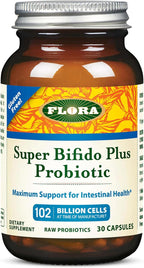 Flora Super Bifido Plus 102 Billion CFU, Raw Probiotics for Men & Women, Bifidobacterium, Lactobacillus, Digestion, IBS, Immune System, Gut Balance Supplements - 30 Vegetarian Capsules