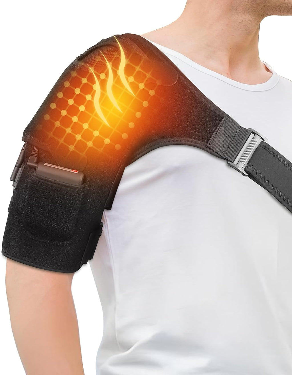 Portable Shoulder Heating Pad with Battery Cordless Heated Shoulder Brace Wrap for Women Men,Electric Heated Shoulder Wrap with Hot Cold Modes,Left Right Shoulder (Black)