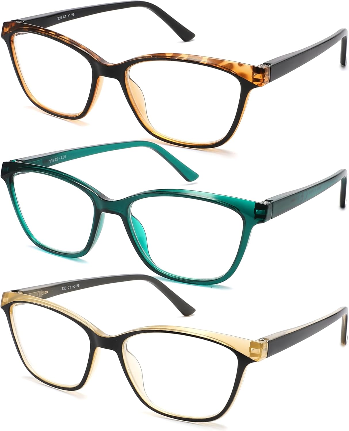 Reading Glasses for Women, 3-Pack Blue Light Computer Eyeglasses, Cat-Eye Fashion Full Frame with Spring Hinge Ladies Readers +1.5diopter
