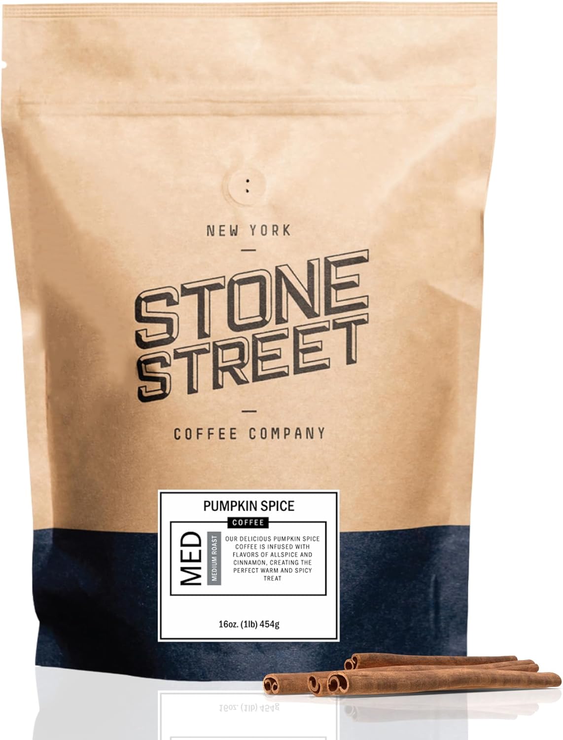 Stone Street Flavored Ground Coffee, Pumpkin Spice, Freshly Roasted, 100% Colombian Arabica, Gourmet Coffee, Holiday Flavor, Medium Roast, 1 LB