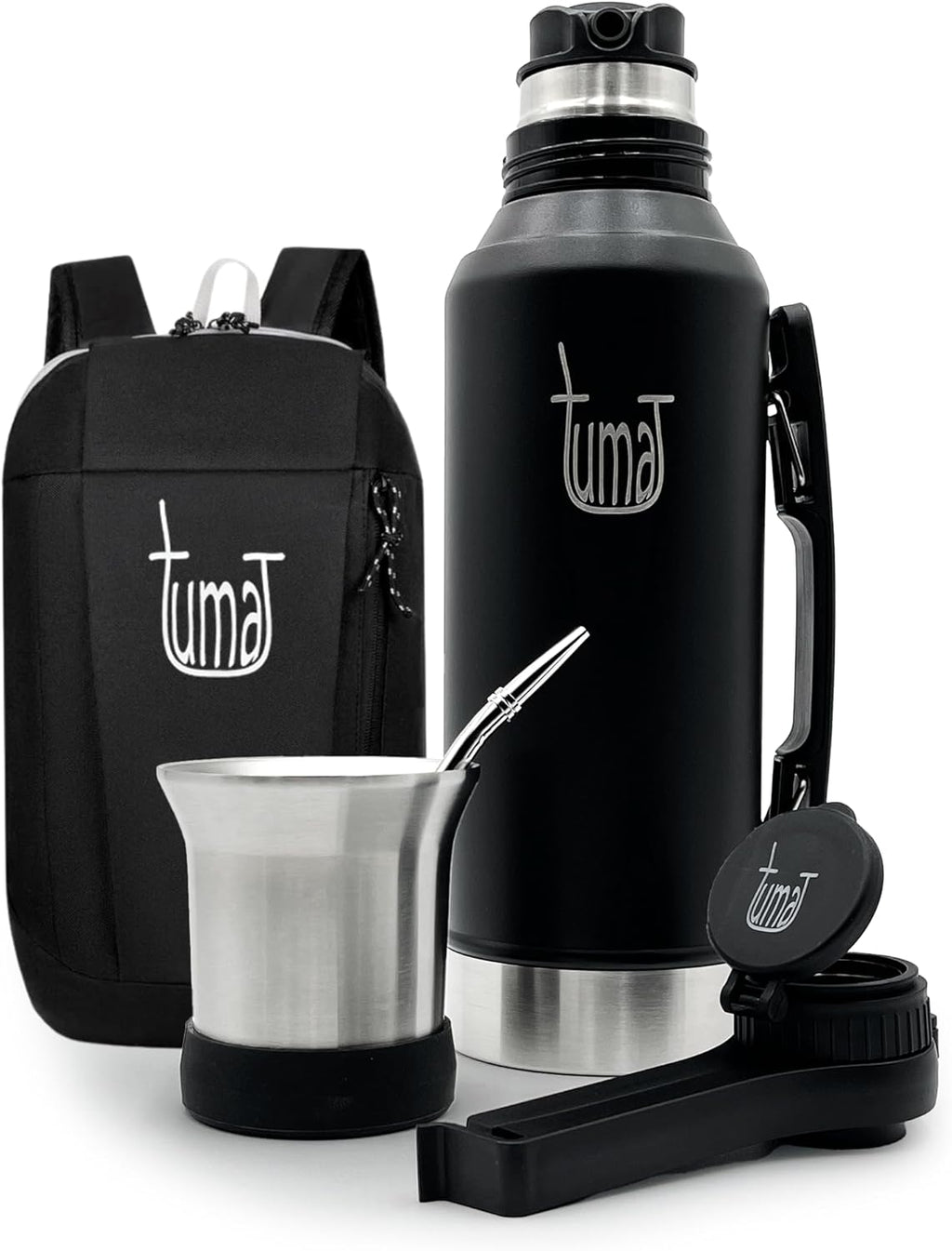 Complete Yerba Mate Kit - 1.2L Insulated Bottle with Mate System, Mate Cup, Yerba Clip Spout, Straw (bombilla), and FREE Backpack - Premium Stainless Steel Yerba Mate Set - Yerba Mate to Go