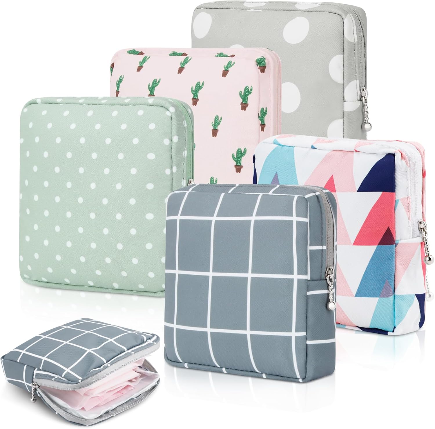 RETON 5 Pcs Sanitary Napkin Storage Bag, Portable Period Bag Period Pouch for Panty Liners Tampons Sanitary Pads, Menstrual Pad Bag Feminine Menstruation First Period Bags for Young Girls Women