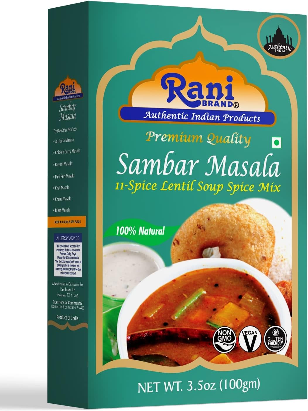 Rani Sambar Masala (Lentil Soup Spice Blend) 3.5oz (100g) ~ All Natural | Vegan | No Colors | Gluten Friendly | NON-GMO | Indian Origin