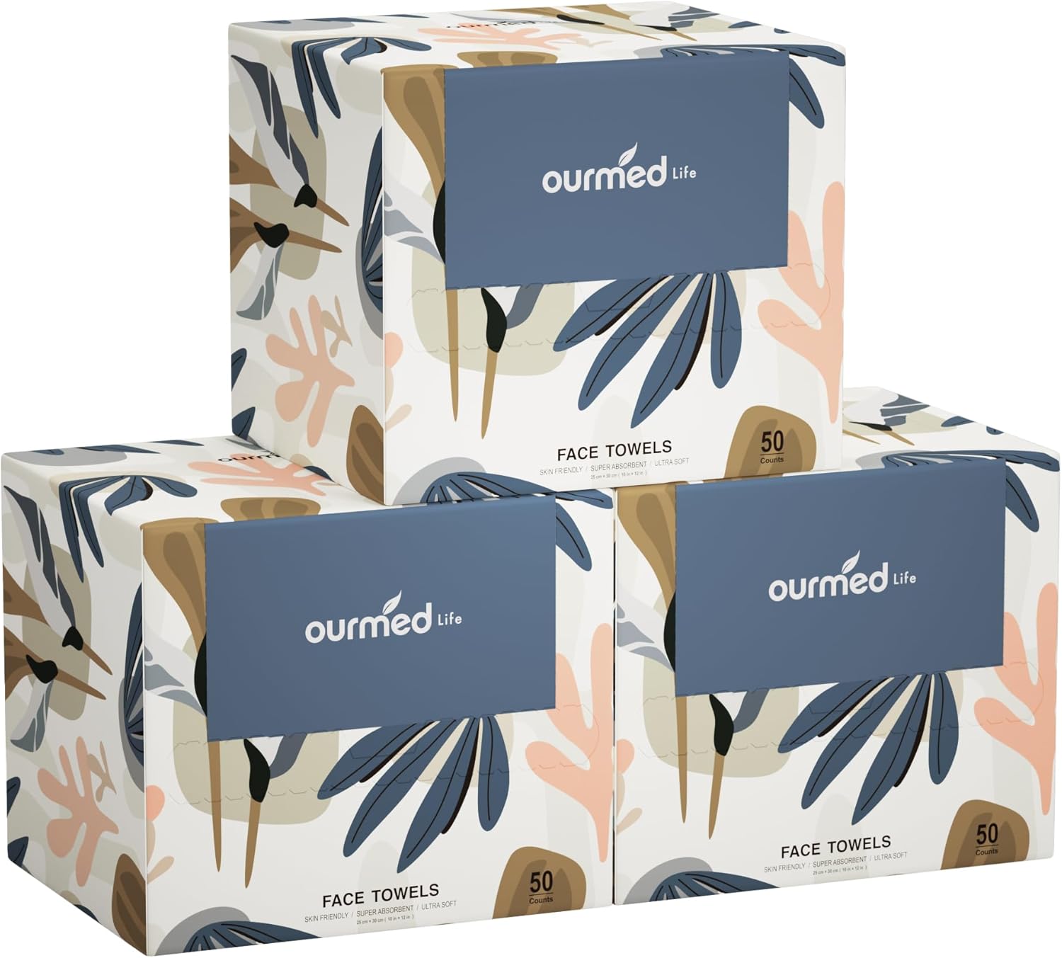 Ourmed Life Disposable Face Towel | 150 Count Lint-Free Biodegradable Clean Towels | Dry Makeup Remover Wipes | Super Soft & Thick for Sensitive Skin | 10-Inch X 12-Inch Extra Large Size | Pack of 3