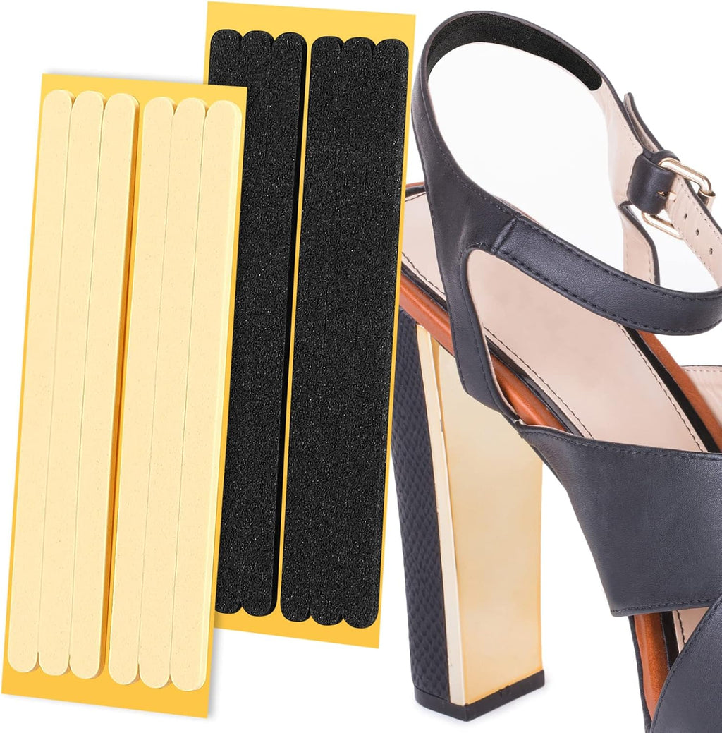 Neer 12 Pcs Sandal Heel Strap Cushion Strips for Women Liner Inserts Grips Foot Ankle Protectors Shoe Strips for Slingbacks, Loose Shoes Sandals, 3.78 x 0.24 Inches (Black and Beige)