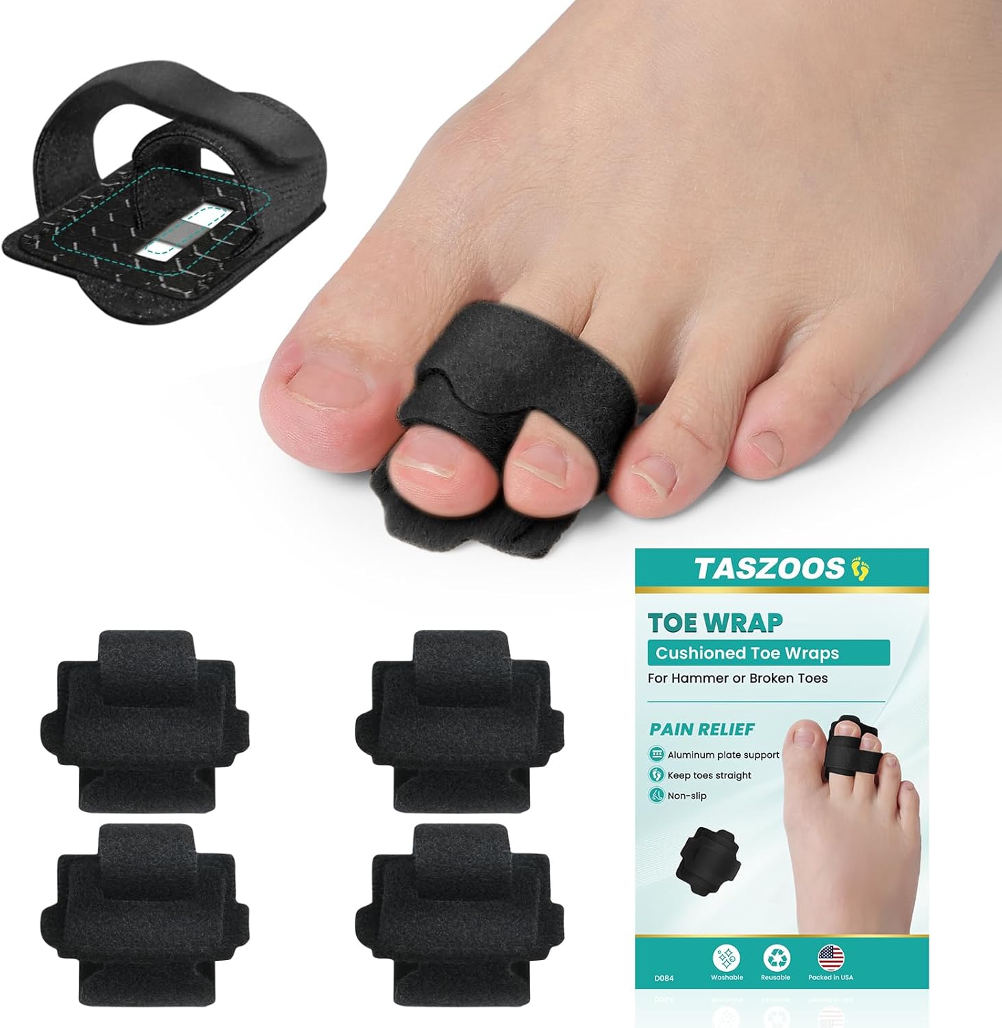 Hammer Toe Straightener for Women & Men - 4 Pcs Non-Slip Toe Splints Wraps, Hammer Toe Corrector Relief for Broken Toes, Crooked Toes & Overlapping Toes