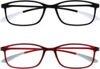 OPULIZE ICE Reading glasses for Women Men,Scratch Resistant Rectangular frame with Spring Hinges, Matt Black,Crystal Dark Red +1.5 (Pack of 2)