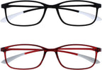 OPULIZE ICE Reading glasses for Women Men,Scratch Resistant Rectangular frame with Spring Hinges, Matt Black,Crystal Dark Red +3 (Pack of 2)