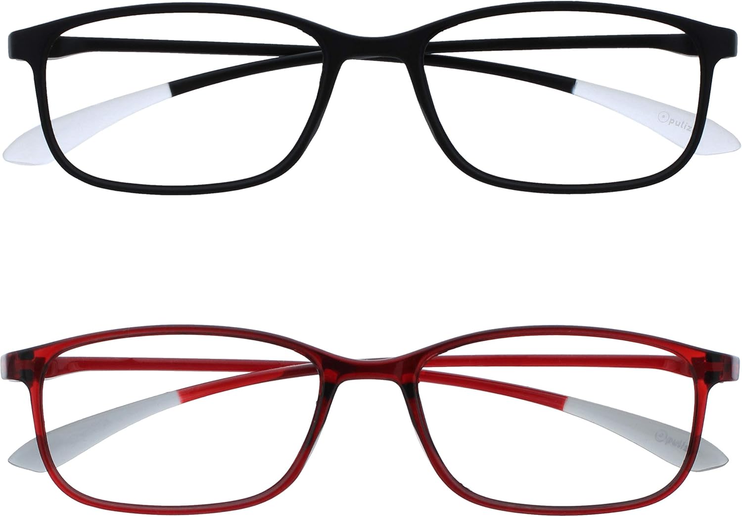 OPULIZE ICE Reading glasses for Women Men,Scratch Resistant Rectangular frame with Spring Hinges, Matt Black,Crystal Dark Red +3 (Pack of 2)