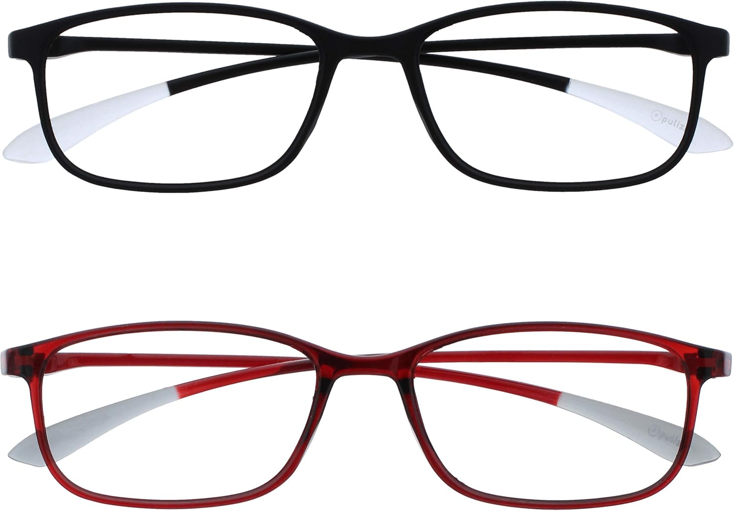 OPULIZE ICE Reading glasses for Women Men,Scratch Resistant Rectangular frame with Spring Hinges, Matt Black,Crystal Dark Red +2 (Pack of 2)