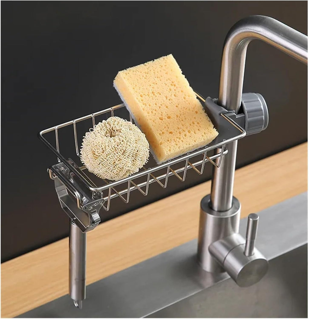 Kitchen Stainless Steel Sink Drain Rack Sponge Storage Faucet Holder Soap Towel Rack Shelf Organizer Drainer Accessories(Small)