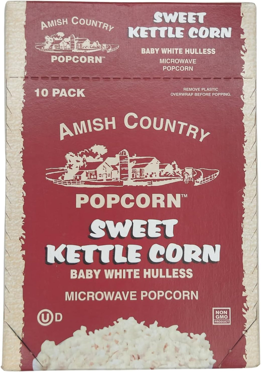 Amish Country Popcorn | Old Fashioned Microwave Popcorn | 10 Bags Sweet Kettle White Hulless | Non-GMO, Gluten Free, Microwaveable and Kosher (10 Bags)
