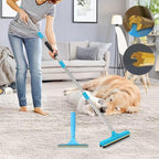 Upgraded Carpet Rake for Pet Hair Removal,2PCS Reusable Pet Hair Remover with 56” Adjustable Long Handle, 3 in 1 Rubber Broom and Carpet Brush Scraper for Rugs, Mats, Couch, Furniture