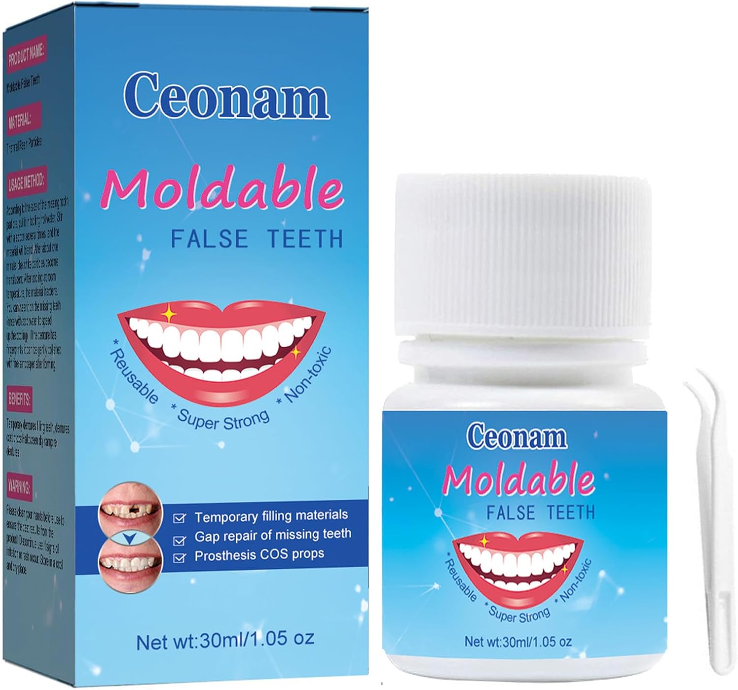 30 ml Tooth Repair Kit, Temporary Teeth Replacement Kit - Moldable Thermal Fitting Beads for Filling Fix Missing and Broken Tooth or Adhesive Denture Fake Teeth