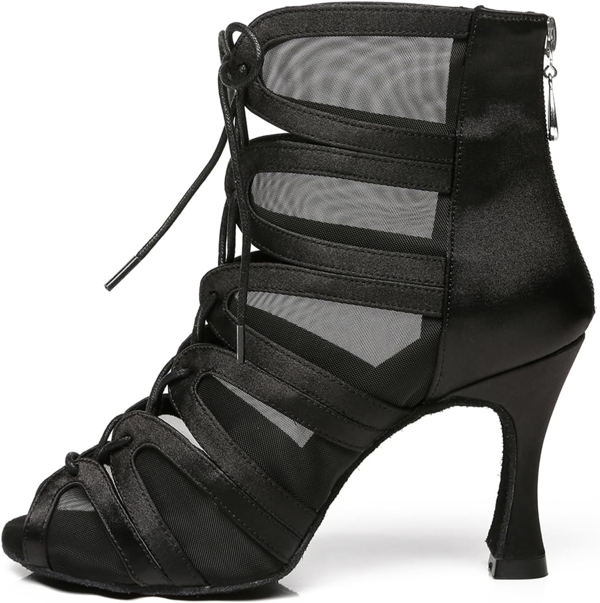Women's Ballroom Ankle Dance Boots Lace-up Open-Toe Practice Latin Salsa Dancing Boots,Model YC-L444-Suede Sole-3.33” Heel