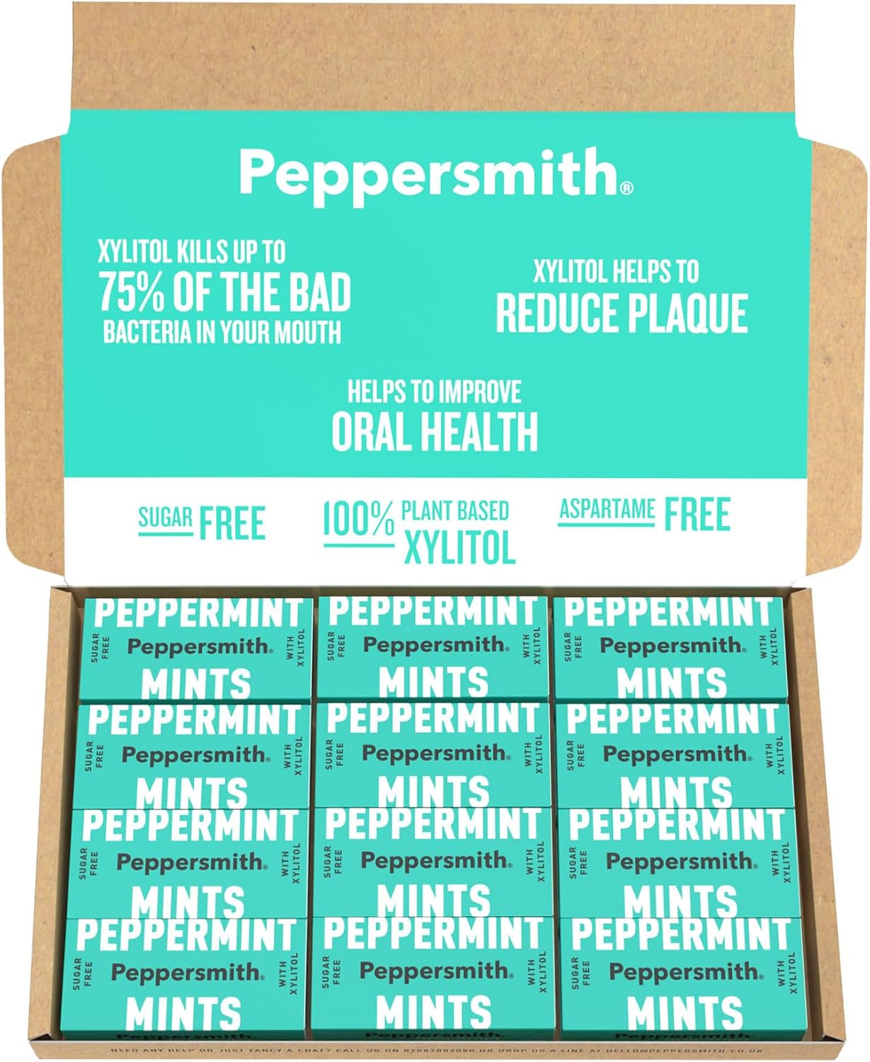 Peppersmith 100% Xylitol Mints, Fine English Peppermint, 25 Mints 15 g (Pack of 12, Total 300 Mints)
