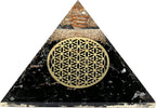 Amazing Gemstone Large Black Tourmaline Orgone Pyramid Crystal, Flower of Life Orgonite Pyramid - Positive Energy Healing