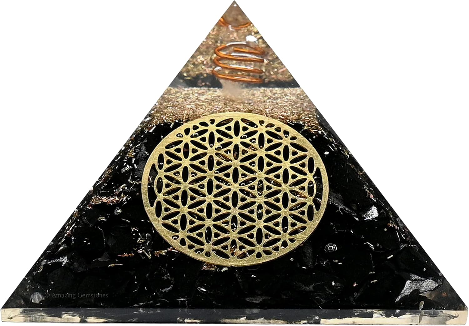 Amazing Gemstone Large Black Tourmaline Orgone Pyramid Crystal, Flower of Life Orgonite Pyramid - Positive Energy Healing