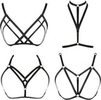 FIBO STEEL 4 Pcs Womens Strappy Cage Bra Sexy Bra Harness for Women