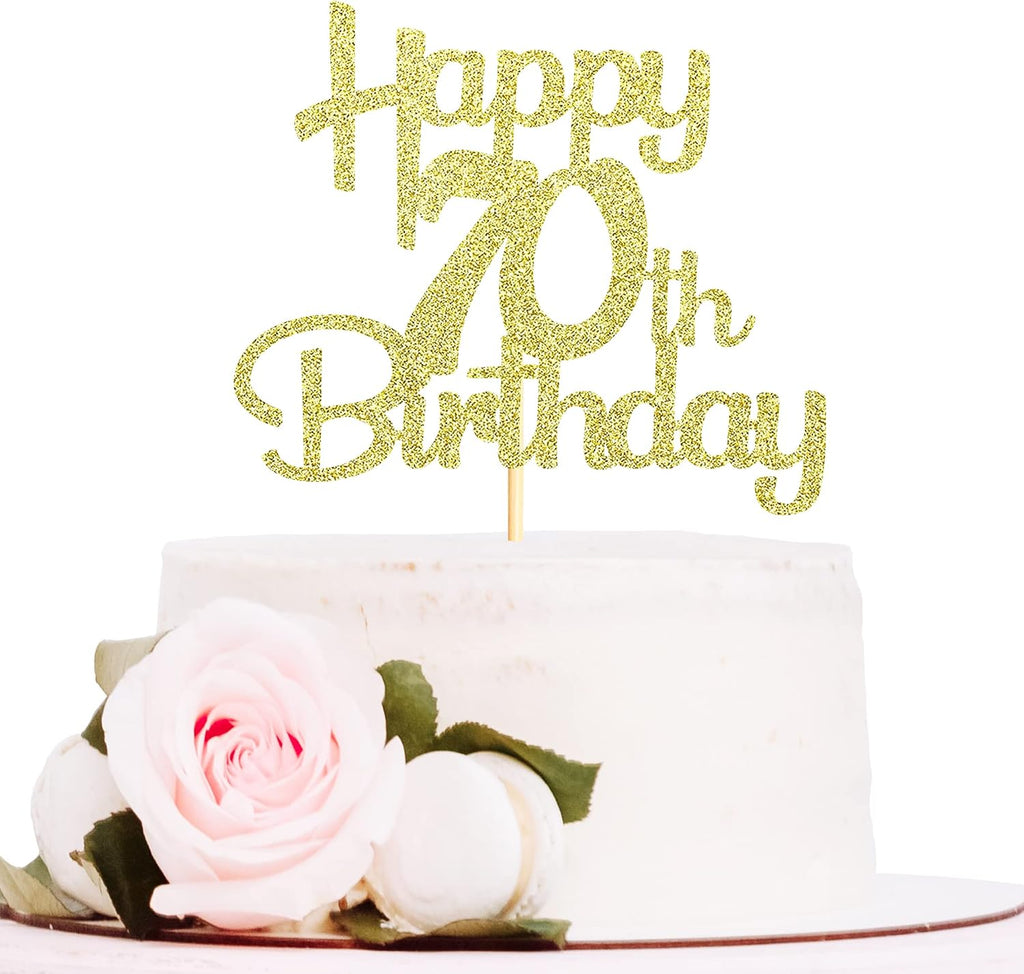 Sotpot Happy 70th Birthday Cake Topper Gold Glitter 70th Cake Toppers 70 Birthday Cake Decorations for Cheers to 70 Fabulous Birthday Party Supplies - 1 Pack