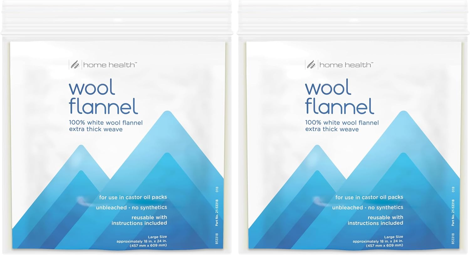 Home Health Wool Flannel - Small Size, 12" x 18" - 100% White Wool, Extra Thick Weave, Unbleached, No Synthetics, for Castor Oil Packs, Reusable - Cruelty-Free, Eco-Friendly (Pack of 2)