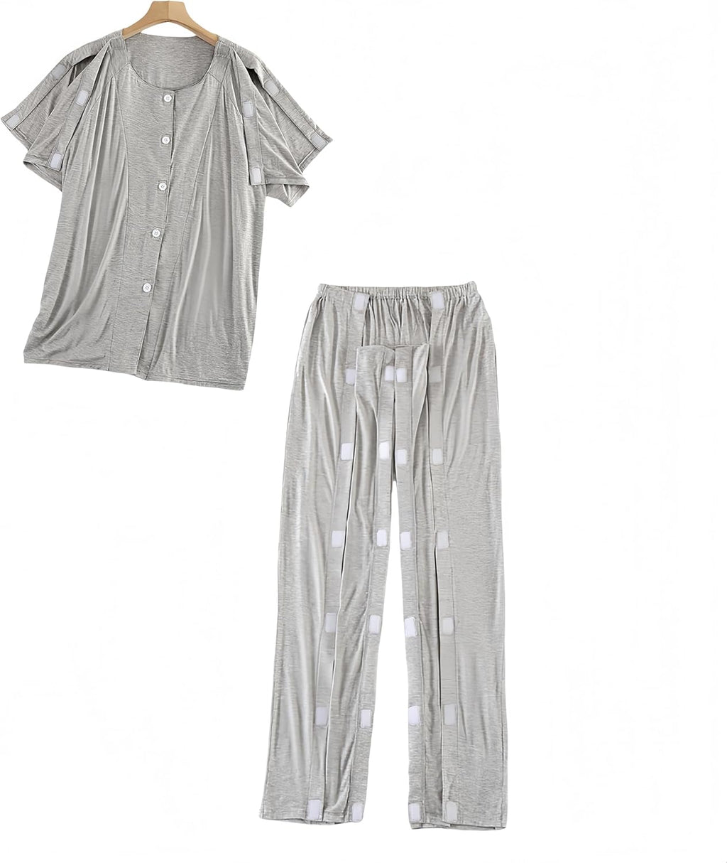 Unisex Bedridden Patient Clothing,Easy to Wear and Take Off, Modal,for Bedridden Patients,the Elderly,Fractures Gray (L)