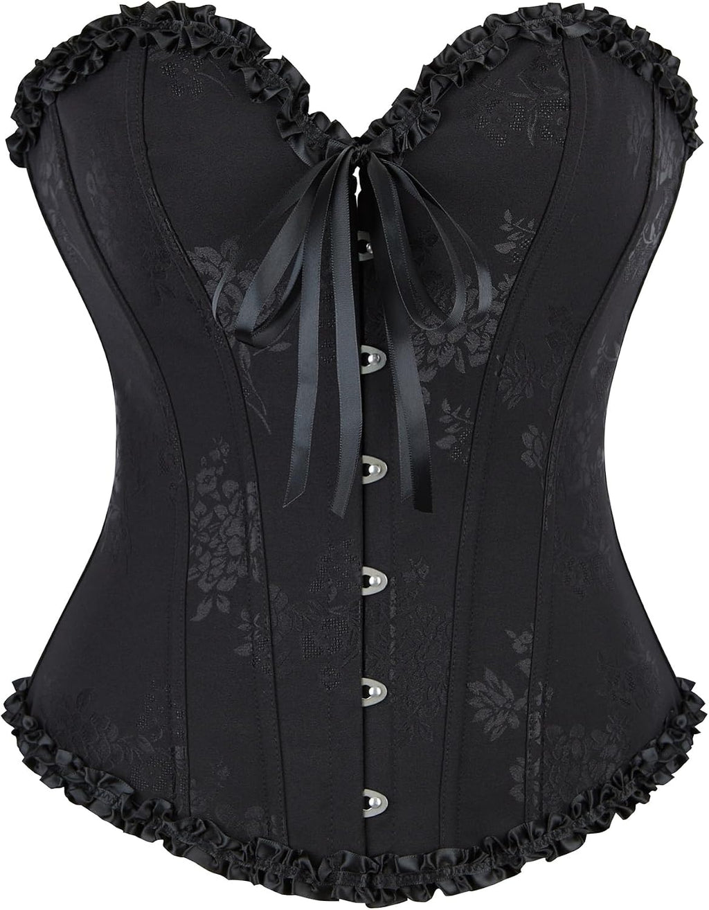 Women Classic Black Corset Top Floral Renaissance Lace Up Boned Overbust Corset Bustier