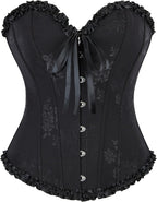 Women Classic Black Corset Top Floral Renaissance Lace Up Boned Overbust Corset Bustier