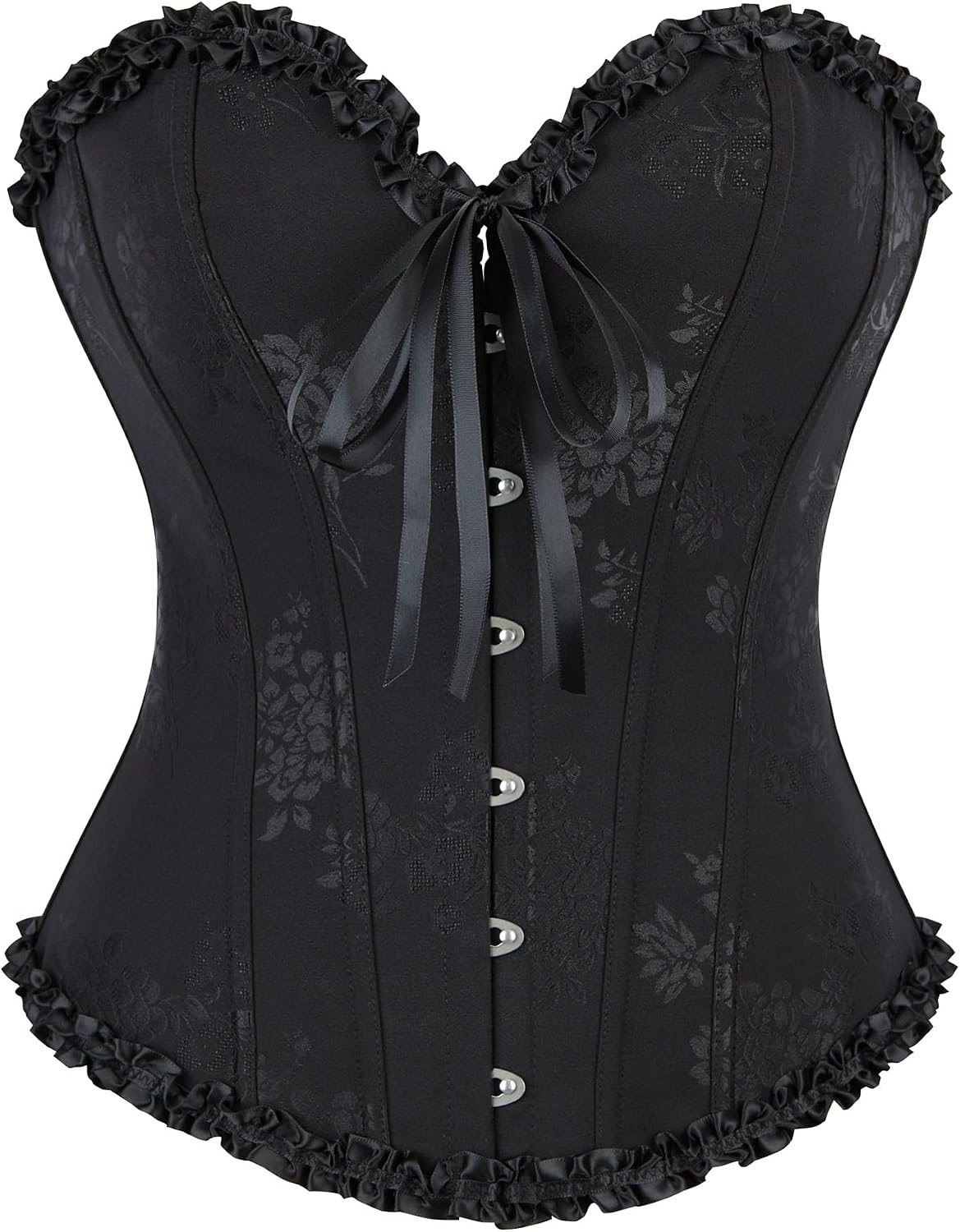 Women Classic Black Corset Top Floral Renaissance Lace Up Boned Overbust Corset Bustier