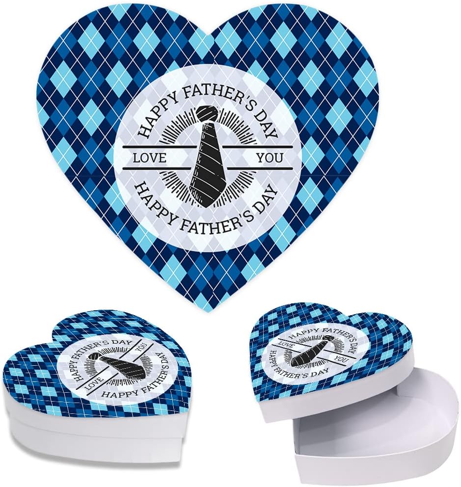 Andaz Press Happy Father's Day Heart Shaped Gift Box with Lid, Argyle Plaid Heart Box For Treats Sweets Candy Chocolates Tacos Tie Socks Watch Gifts for Dad Stepdad, Grandpa Food Safe, 8"x6", 1-Pack