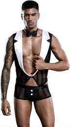 Mens Butler Waiter Cosplay Costume Tuxedo Sexy Lingerie Set Role Play Servant Dress Uniform Gay Bar Nightclub Outfit
