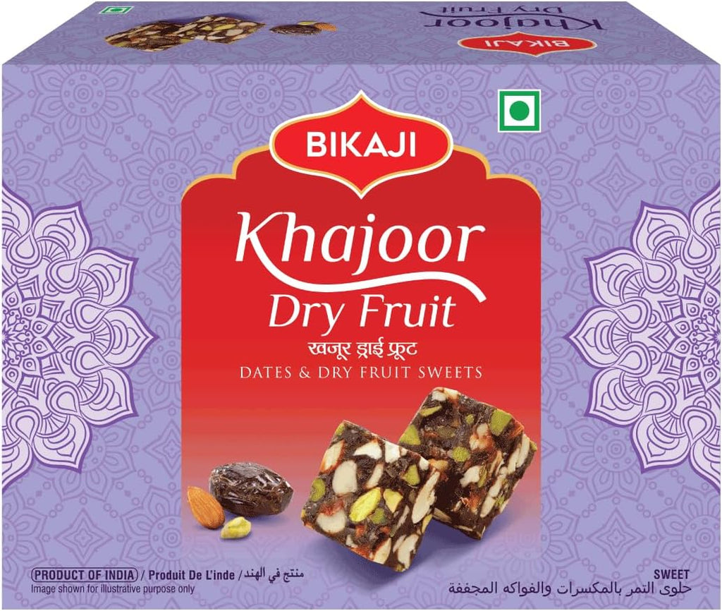 Bikaji Khajoor Dry Fruit Burfi | Halwa 8.81 oz (250 g) No Sugar Added Indian Dessert with Dates & Mixed Nuts, Authentic Traditional Mithai, Soft Rich Sweet Treat, Festive Gifting Box