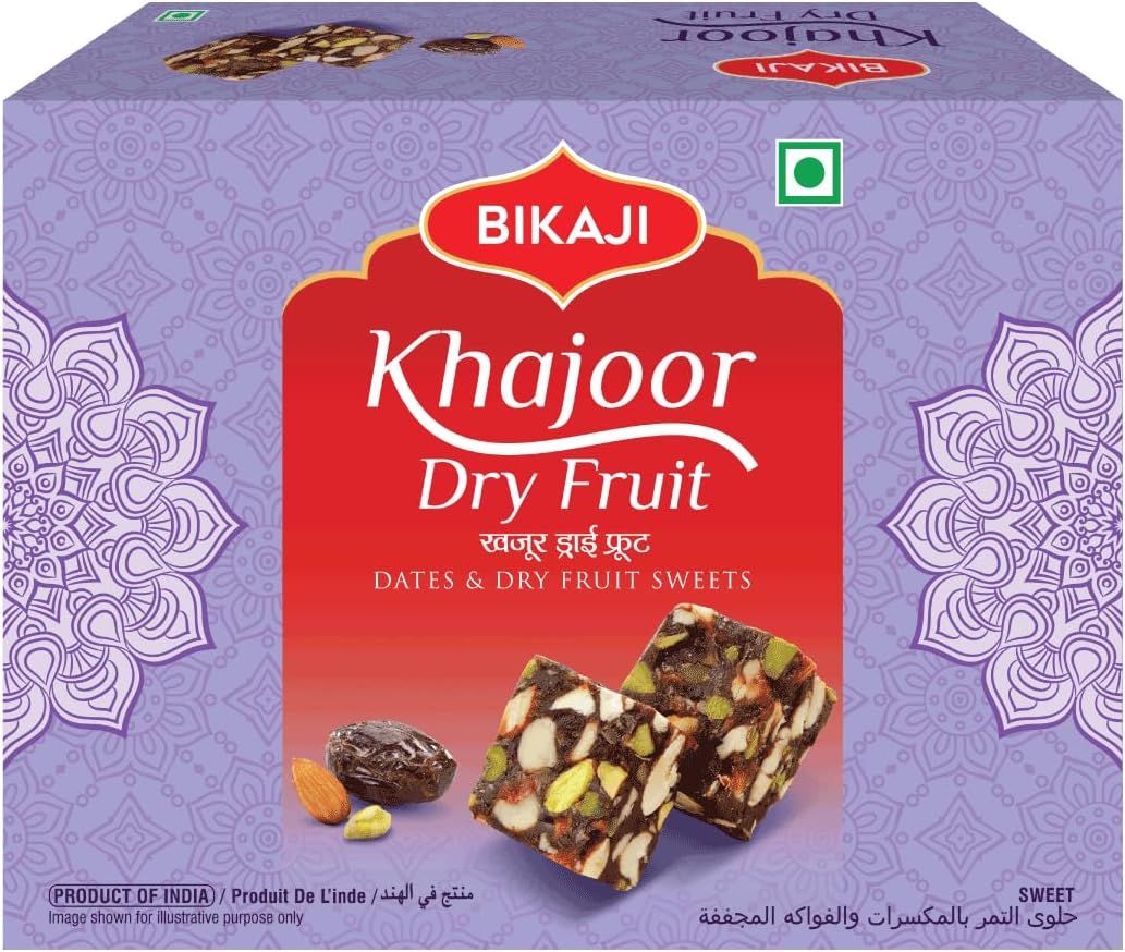 Bikaji Khajoor Dry Fruit Burfi | Halwa 8.81 oz (250 g) No Sugar Added Indian Dessert with Dates & Mixed Nuts, Authentic Traditional Mithai, Soft Rich Sweet Treat, Festive Gifting Box