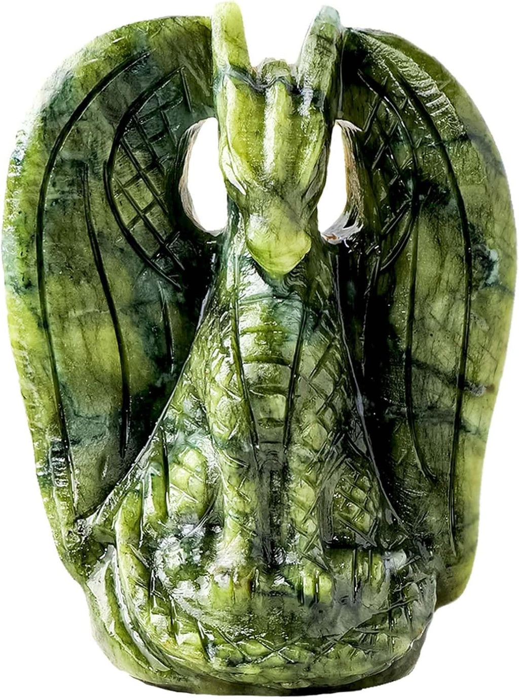 Apengshi Dragon Statue Natural Green Jade Crystal Animal Figurine, Decorative Collectible Sculpture for Home Office Desk Gift for Teen Men Women, for Gamers & Collectors(Classic Style)