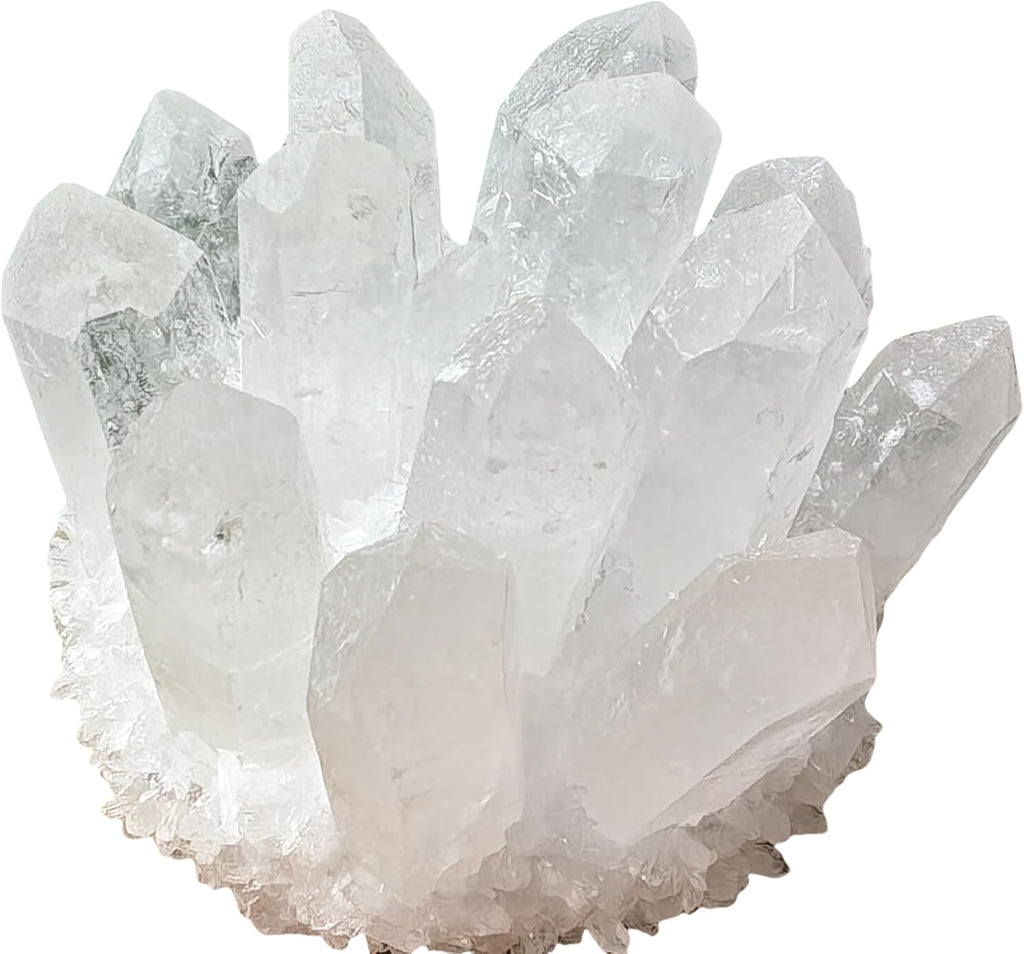 Crystal Cluster Electroplate Natural Quartz Mineral Specimen for Home Decor,Reiki Healing, February Birthstone Gift (White Crystal)
