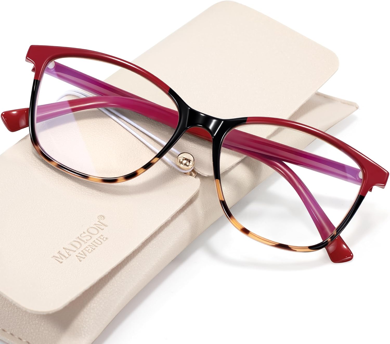 Madison Avenue Square Vintage TR90 Blue Light Blocking Reading Glasses for Women, Anti Eyestrain/Glare Computer Readers