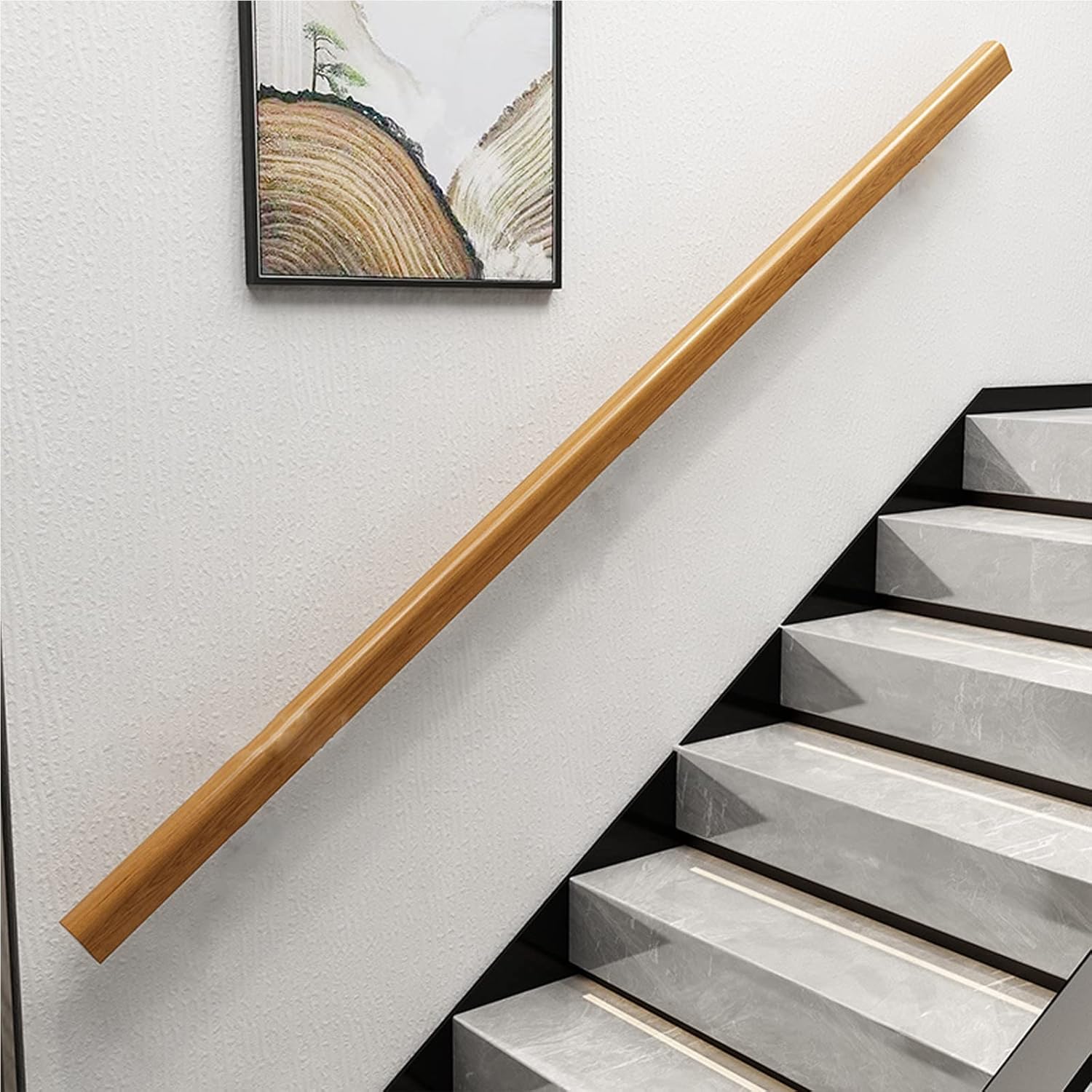 Wooden Stair Handrail,9FT Handrails, Complete Kit with Metal Bracket, Safety Anti-Slip Wall Stair Rail for Indoor Elderly Children, for Bars Lofts Kindergarten Guardrail Corridor