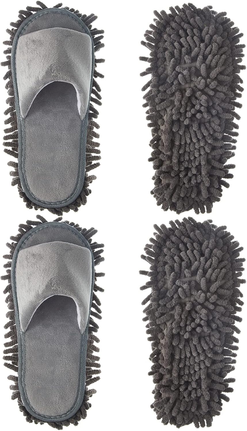 Jecery 2 Pairs Microfiber Cleaning Mop Slippers for Floor Cleaning House Mop Shoes Men and Women Washable Unisex Dusting Slippers Dirt Tool Supplies(Medium,Gray)